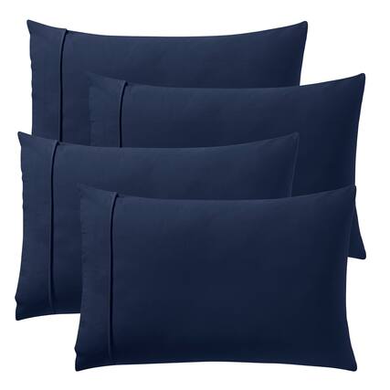 Front. Sweet Home Collection - Solid Flannel Pillowcases (Set of 4), Ultra Soft, Standard - Navy.