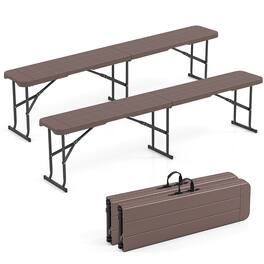Costway - 2PCS 6 FT Plastic Folding Bench, Portable Indoor Outdoor Bench with Carrying Handle - Coffee