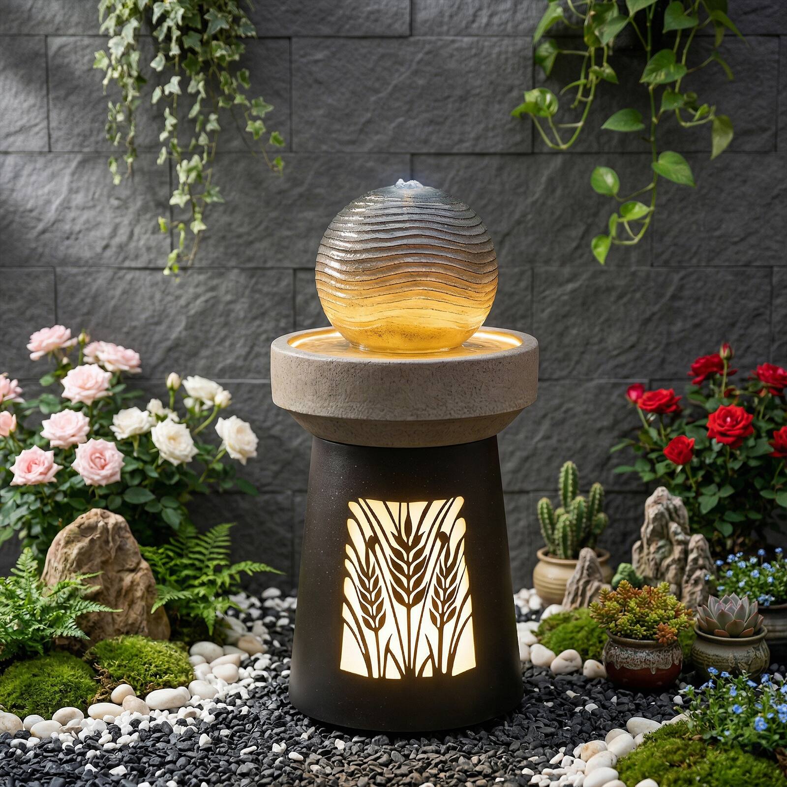 Front. Anysun - Outdoor Garden Lantern Light with Warm LED Leaf Silhouette – Decorative Landscape Lamp for Patio, Yard, Lawn, Deck - Brown.