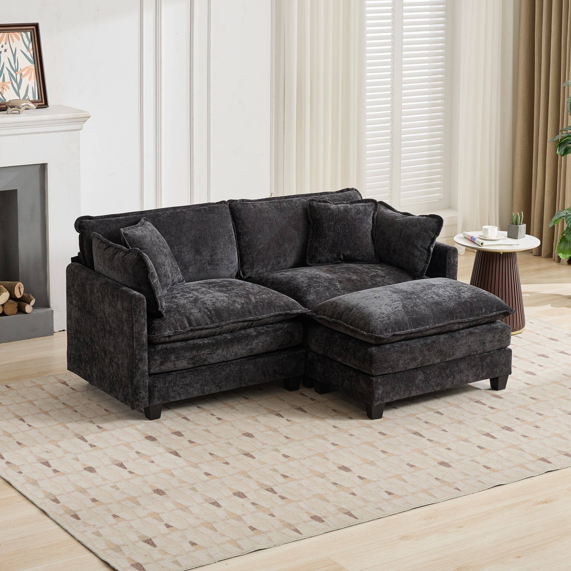 Back. GOODSILO - Modular Sofa Ottoman with Adjustable Backrest and Double Layer Cushion for Modern Living Spaces - Black.