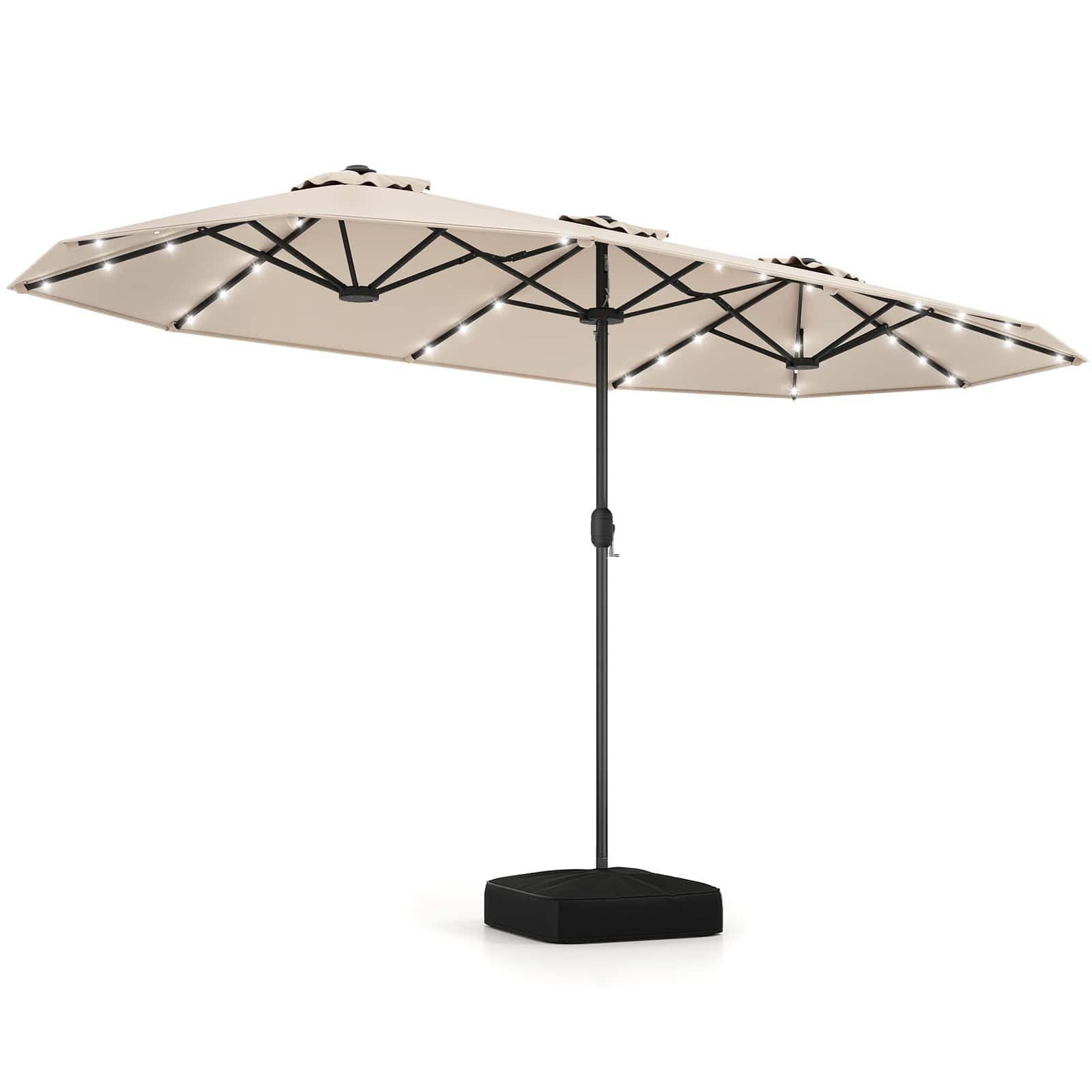 Front. Costway - Costway 13FT Double-sided Patio Umbrella with Solar Lights Crank Handle Umbrella Base - Beige.