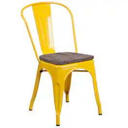 Flash Furniture - Perry Metal Stackable Chair with Wood Seat - Yellow