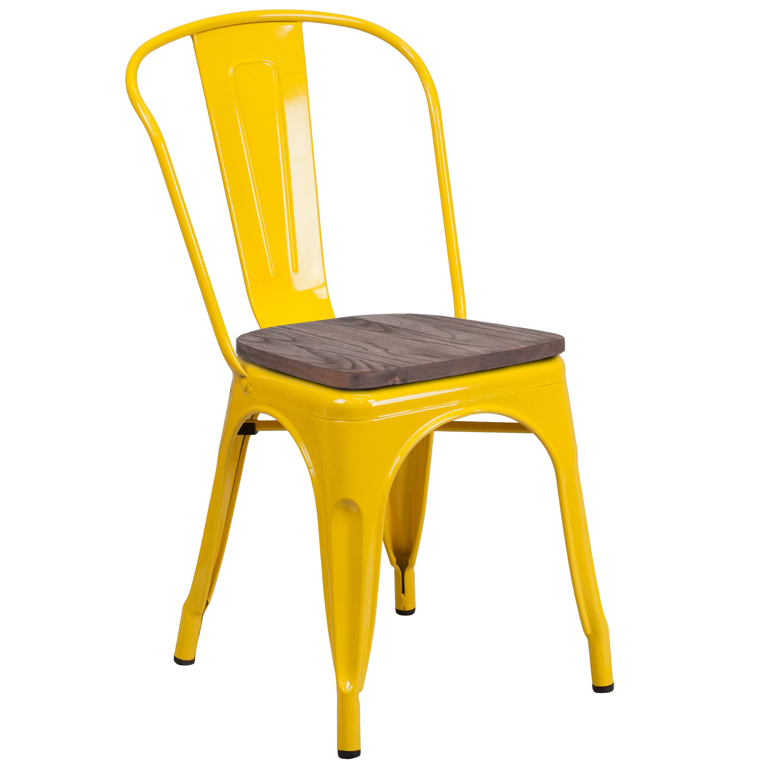 Front. Flash Furniture - Perry Yellow Metal Stackable Chair with Wood Seat - Yellow.