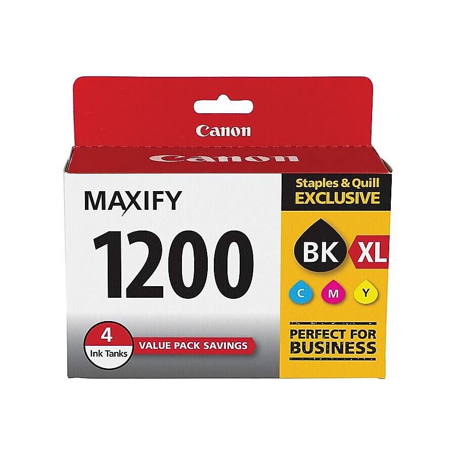 Canon  
Staples & Quill MAXIFY EXCLUSIVE BK XL 1200  
4 Ink Tanks  
VALUE PACK SAVINGS  
PERFECT FOR BUSINESS  
C M Y
