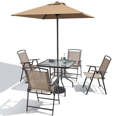 Angle. Crestlive Products - Crestlive Products 6pc Patio Dining Set Steel Square Table 4pc Stationary Chairs Umbrella Included - Beige-6PC.