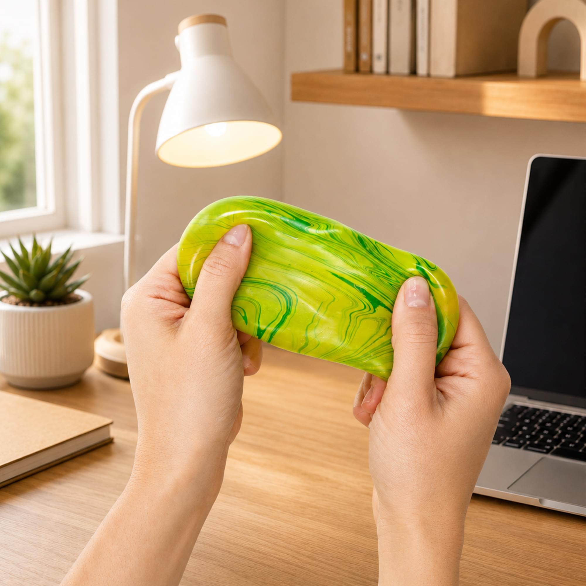 Alt View 10. Puka Creations - Marble Swirl Squishy Cube 2.5-Inch Stress Reliever | Green & Yellow - Green.