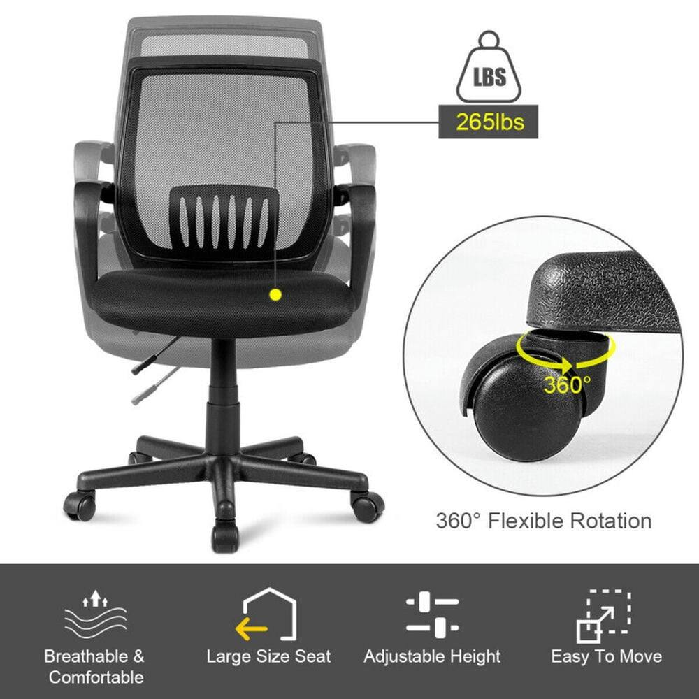 LBS 265lbs  
360° Flexible Rotation  
Breathable & Comfortable  
Large Size Seat  
Adjustable Height  
Easy To Move