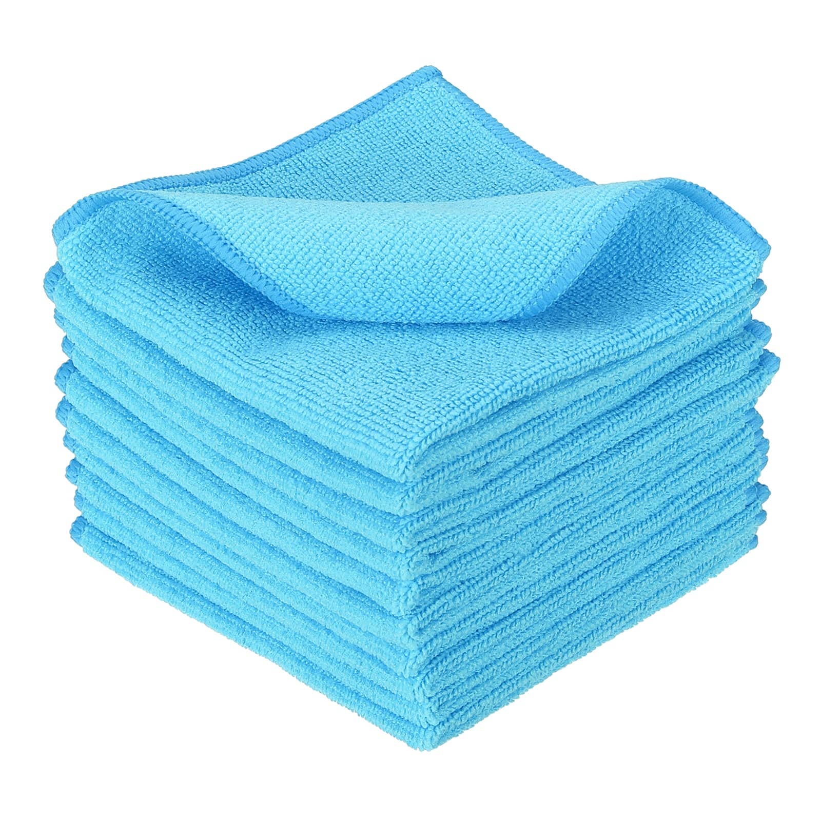 Unique Bargains - 10pcs Microfiber Cleaning Cloth, 11.8"x11.8" Square Reusable Highly Absorbent for Kitchen Bathroom - Sky Blue