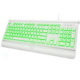 Cedar Assembly - Large Print Backlit Computer Usb Full Size Wired Keyboards With 7-colors Backlight Wrist Rest Light Up For - white-large print