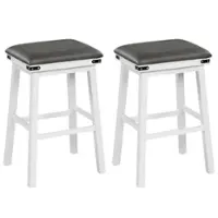 Costway - 30" Dining Bar Stool Set of 2 Pub Height Padded Seat Wood Frame Kitchen - White/Gray - Front_Zoom
