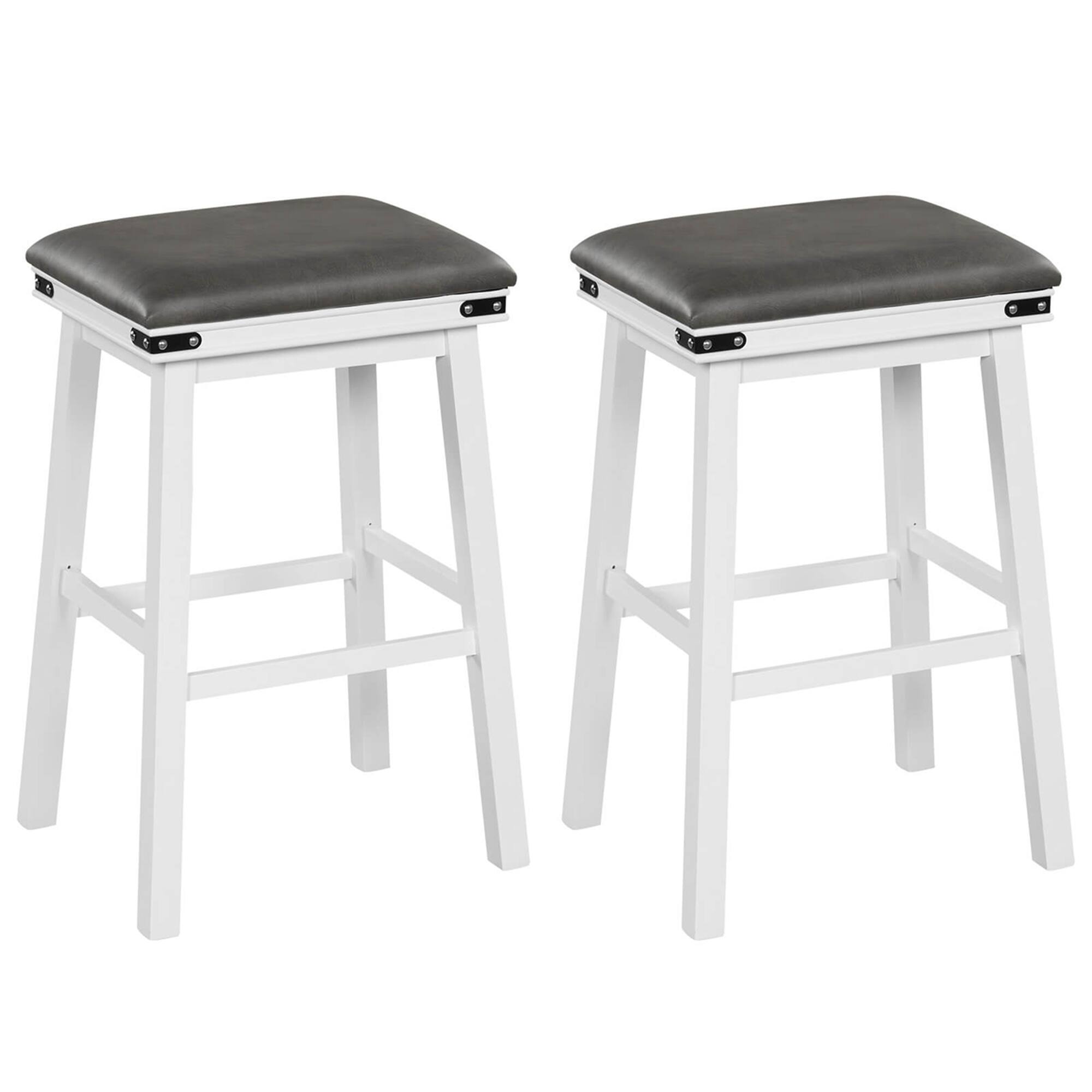 Costway - 30" Dining Bar Stool Set of 2 Pub Height Padded Seat Wood Frame Kitchen - White/Gray