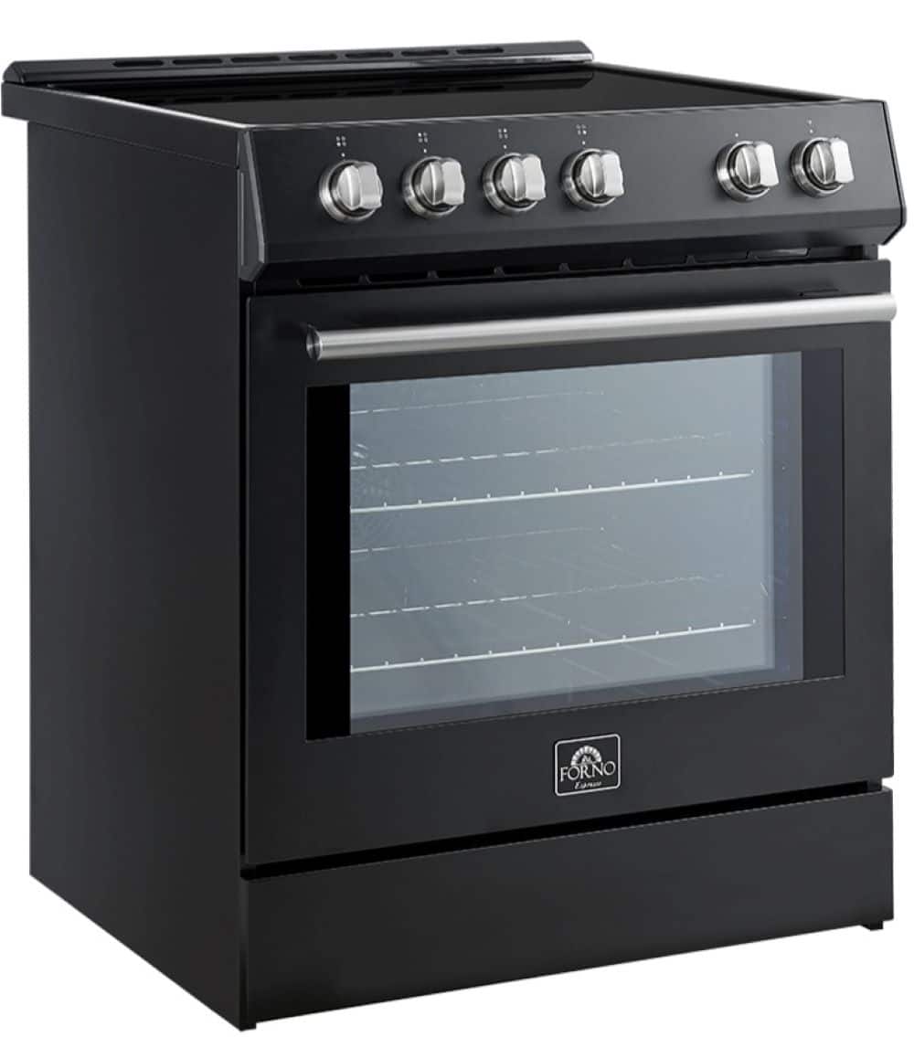 Angle. Forno Appliances - Leonardo Espresso 5 cu. ft. Slide-In Electric Induction Convection Range with Customizable Hardware - Black.