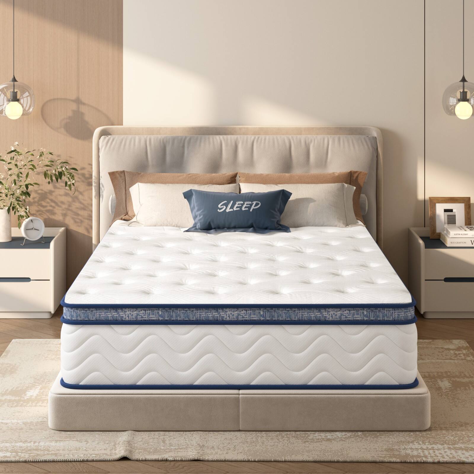 Glintex - Full Size Mattress,12 Inch Hybrid Mattress, Individually Pocketed Innerspring, Medium Firm - White