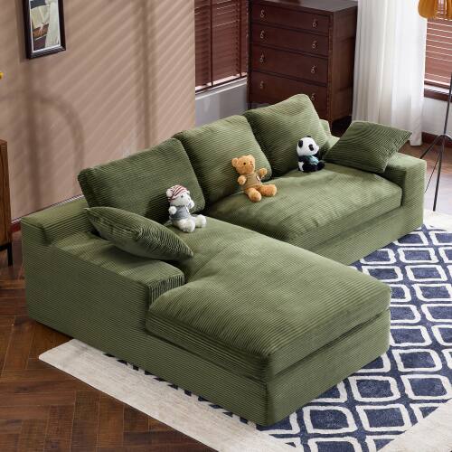 Left. Anysun - Corduroy Compressed Sofa - Soft & Skin-Friendly, Includes 3 Back Cushions & 2 Throw Pillows for Living Room - Green.