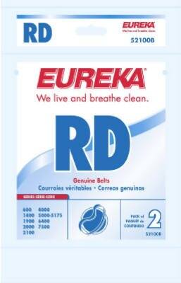 Sure, here is the corrected and grouped text from the image:

---

**RD EUREKA 52100B**

**EUREKA**  
We live and breathe clean.

**RD**  
Genuine Belts  
Courroies véritables • Correas genuinas

**SIZES - TAMAÑOS**  
400 4000  
1400 5000-5175  
2000 6A00  
2000 7100  
2100

**PACK of 2**  
PAQUETE de 2  
CONTENIDO

**52100B**