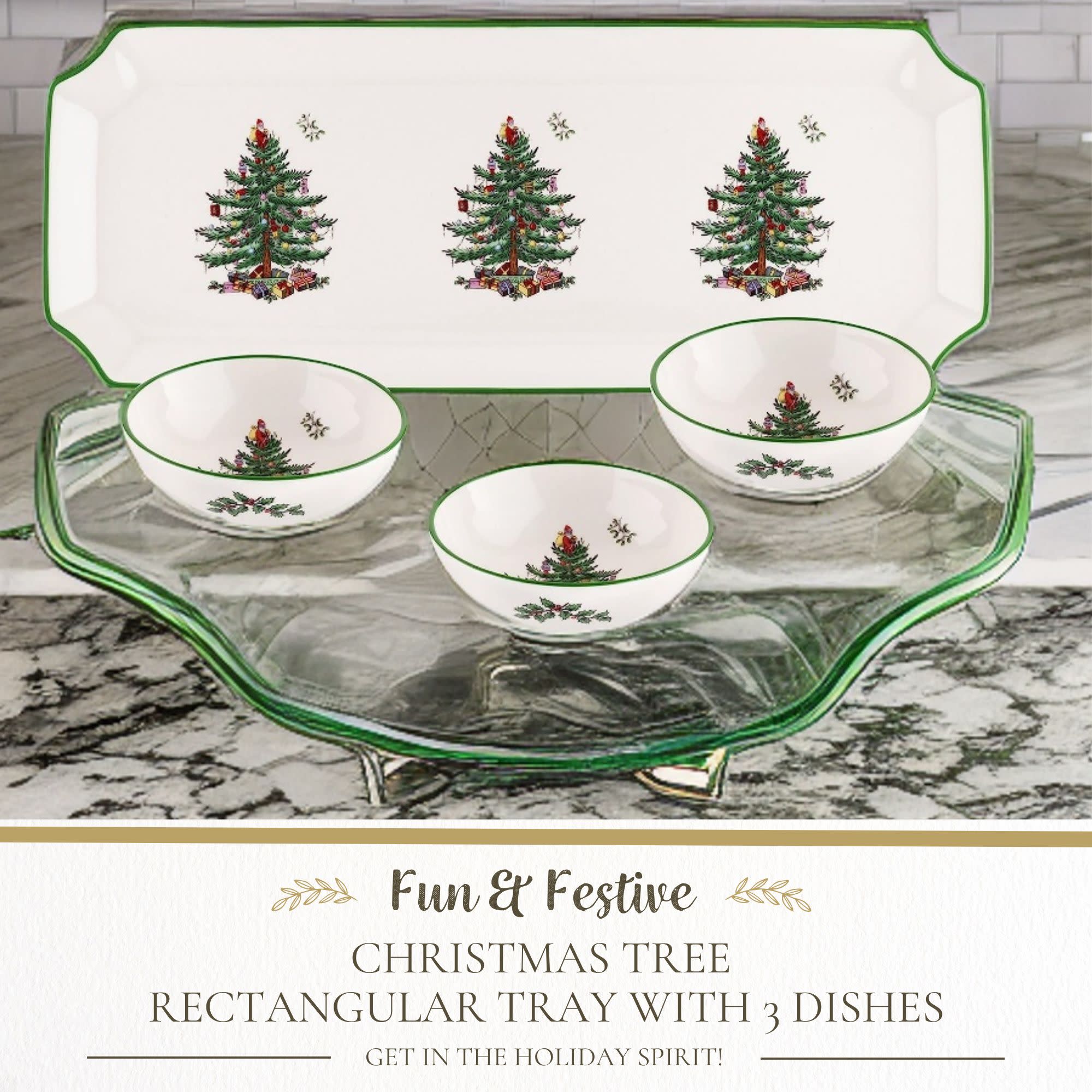 Fun & Festive CHRISTMAS TREE RECTANGULAR TRAY WITH 3 DISHES GET IN THE HOLIDAY SPIRIT!