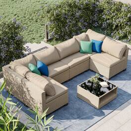 Bestier - 7-Piece Patio Furniture Set Outdoor Conversation Set Sectional Sofa with Cushions and Storage Table - Beige
