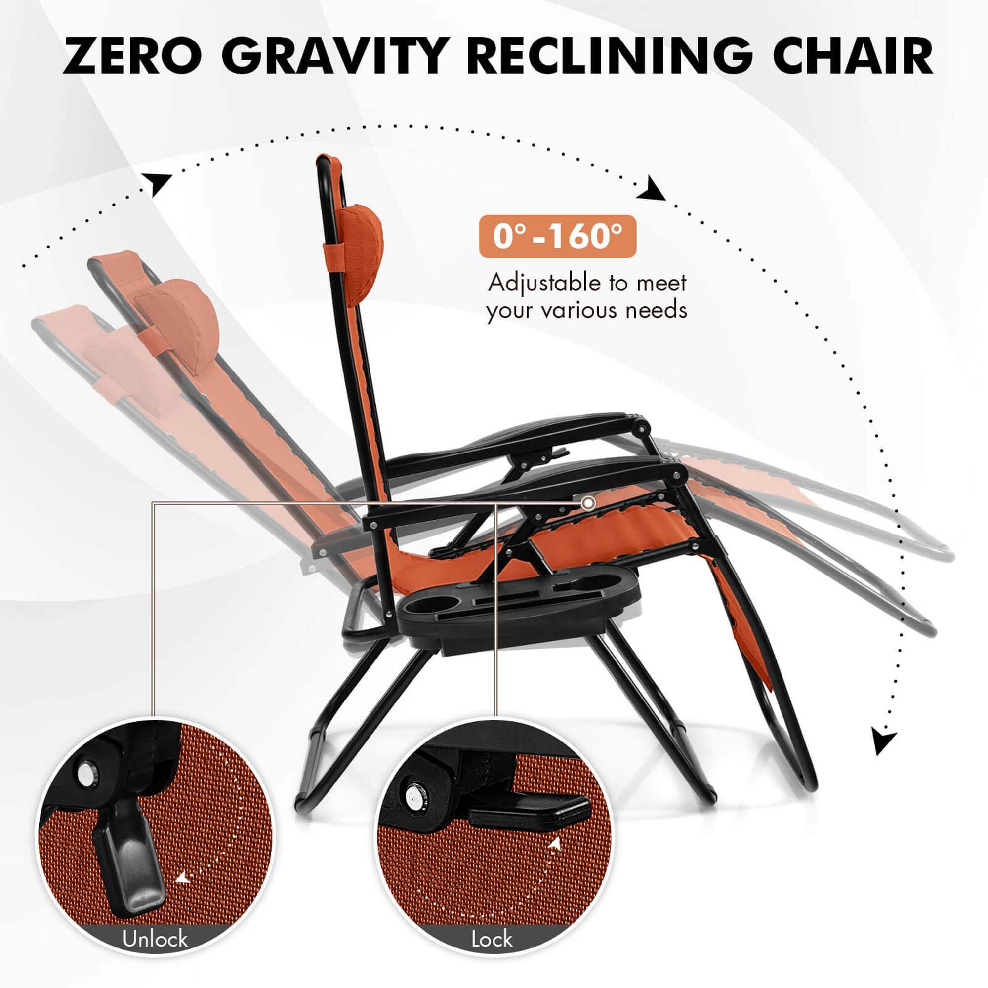 Zero Gravity Reclining Chair 0-160 Adjustable to meet your various needs Unlock Lock