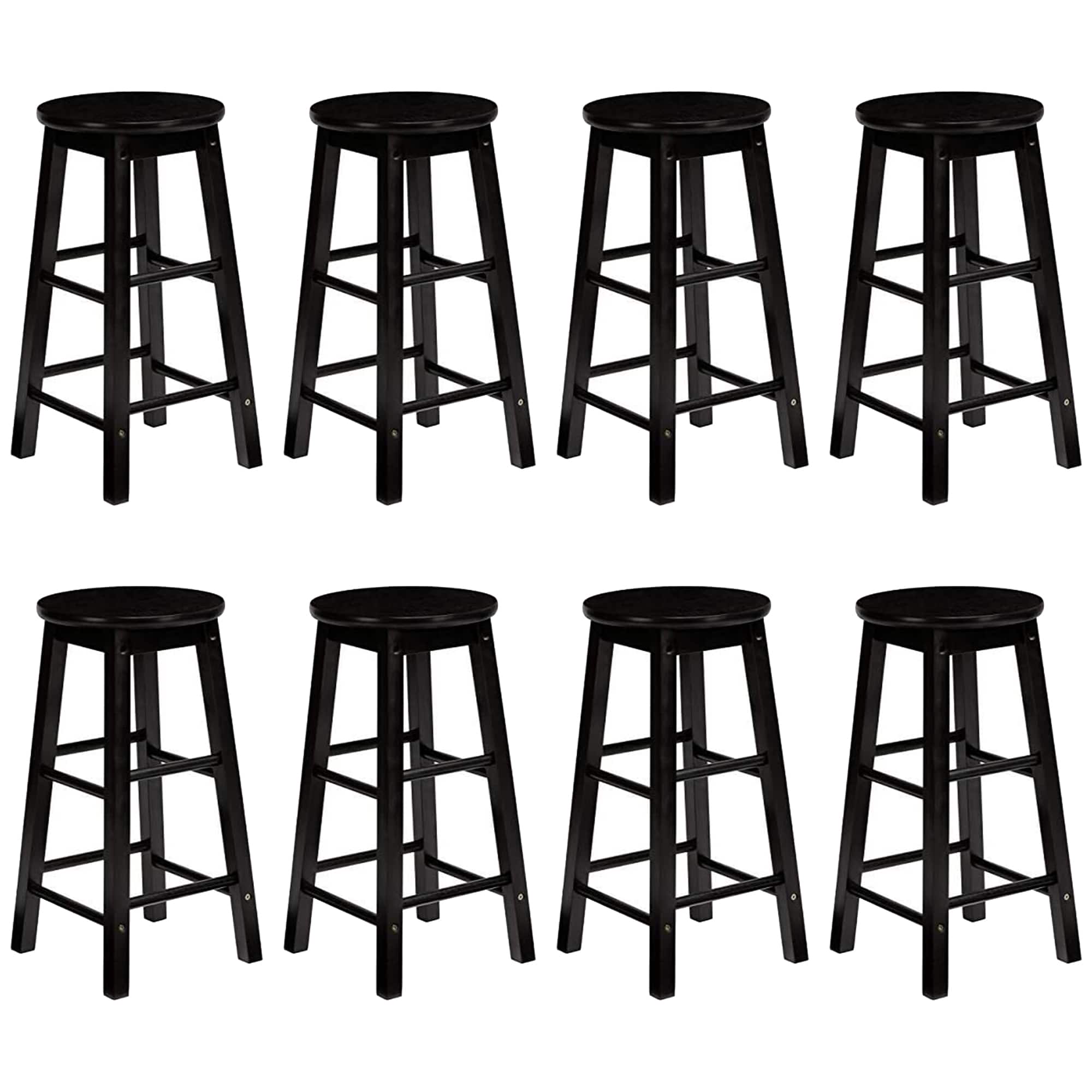 PJ Wood - Classic Round Seat 29 Inch Tall Kitchen Counter Stools, (Set of 8) - Black