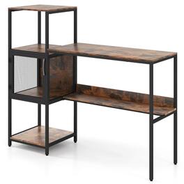 Costway - Computer Desk with Bookshelf Large Wide Desktop Storage Shelves Metal Frame - Brown