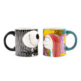 Disney - Nightmare Before Christmas Jack & Sally Sculpted Ceramic Mugs | Set of 2 - Yellow