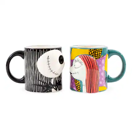 Front. Disney - Disney Nightmare Before Christmas Jack & Sally Sculpted Ceramic Mugs | Set of 2 - Yellow.