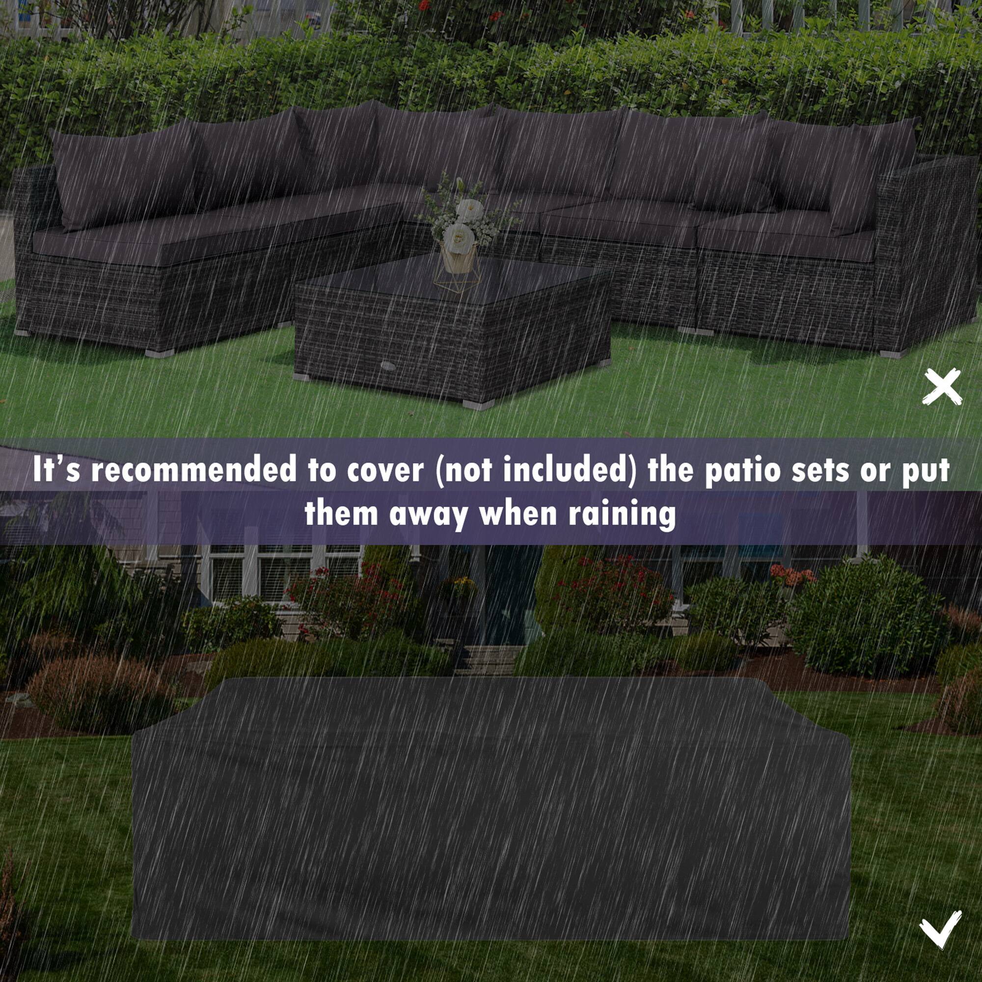 It's recommended to cover (not included) the patio sets or put them away when raining.