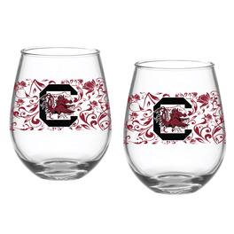 Indigo Falls - South Carolina Gamecocks Two-Pack 15oz. Floral Stemless Glass Set - Multicolor