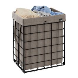 Songmics Home - Laundry Hamper, 23.8 Gal.(90L)Laundry Basket, Collapsible Clothes Hamper, Removable and Washable Liner,Metal Wire Frame - Black and Camel Brown