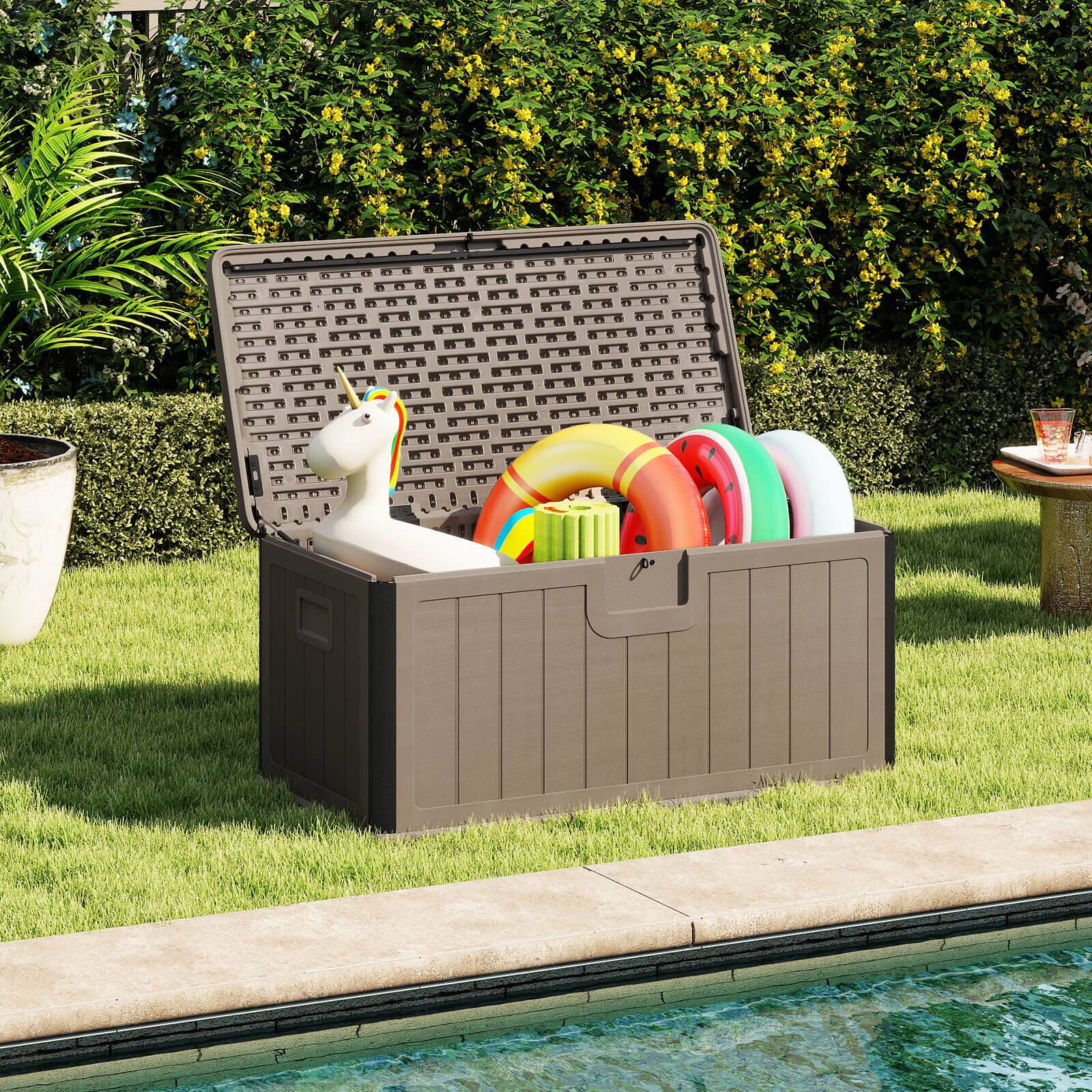 Alt View 4. Costway - Costway Storage Box with Lockable Design & Gas Strut Handle 2 Person Bench Garden Organizer - Brown.