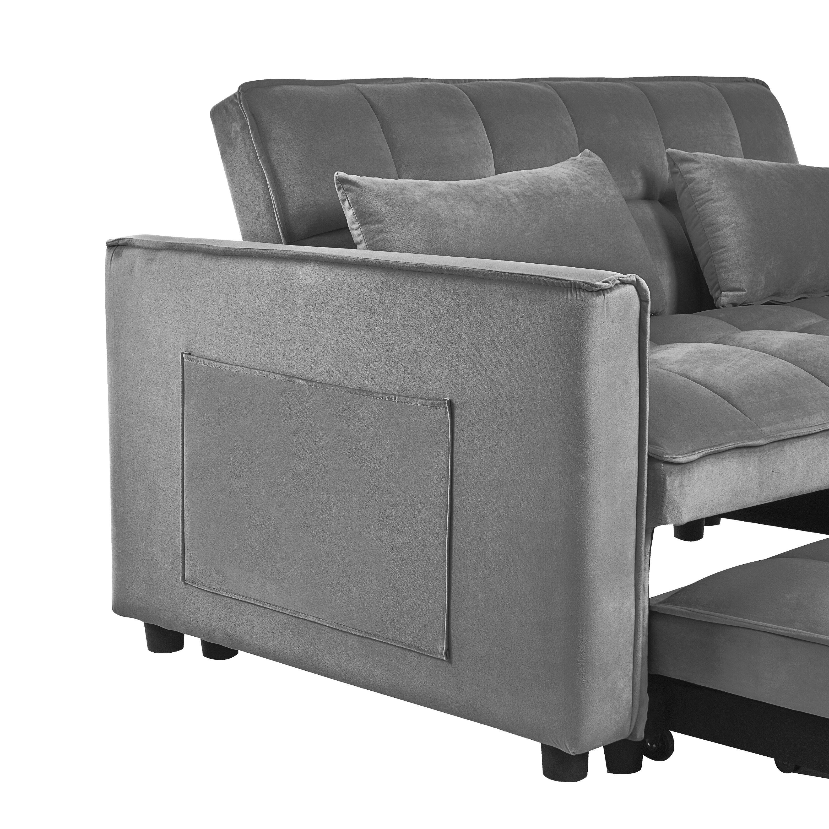 Alt View 4. Tiramisubest - 3 in 1 Velvet Loveseat Futon Sofa Bed with Adjustable Backrest,Pillows & Pockets for Living Room,Apartment,Dark Grey - Dark Gray.