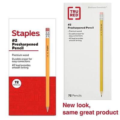**TRU RED Business Essentials**

**Staples #2 Presharpened Pencil**

- Premium wood
- Durable eraser for easy corrections
- #2 lead provides smooth writing

**72 Pencils**

**New look, same great product**