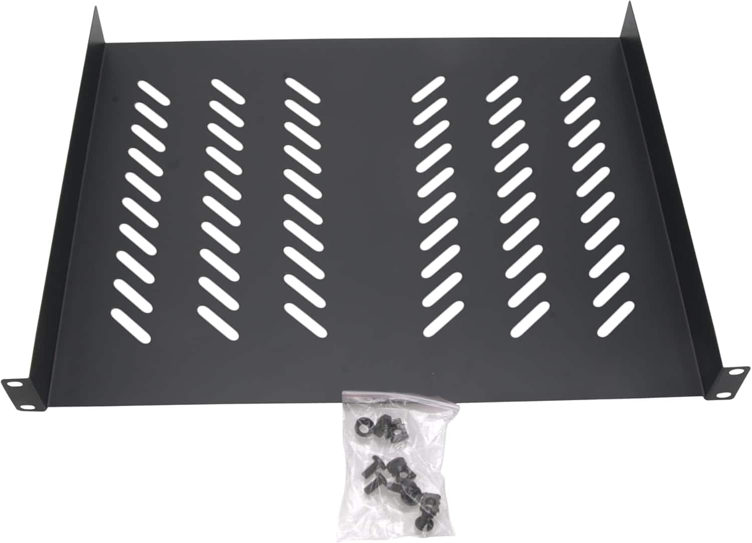Cables Direct Online - 1U 19" Vented Server Rack Shelf – 14" (350mm) Deep No-Lip Universal Mount Tray, 11 lb Capacity - Black