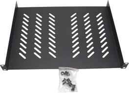 Cables Direct Online - 1U 19" Vented Server Rack Shelf – 14" (350mm) Deep No-Lip Universal Mount Tray, 11 lb Capacity - Black