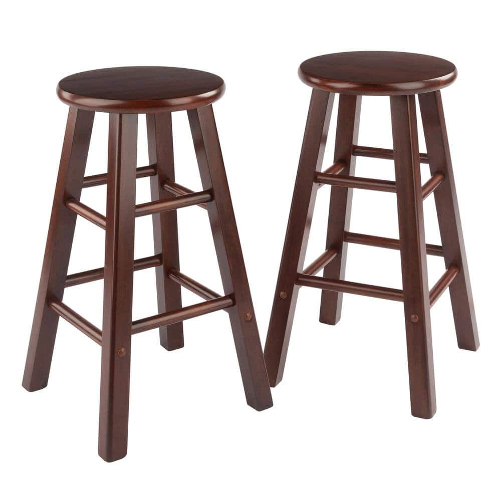 FurniFact - Solid Wood Kitchen Stools Set of 2, Bar Chairs for Counter Seating - Walnut