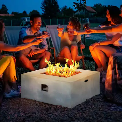 Front. Resenkos - 36" Firepit Table for Outside, 50,000 BTU Large Rectangular Stone Gas Firepit, Fits 20lb Tank, Gray.