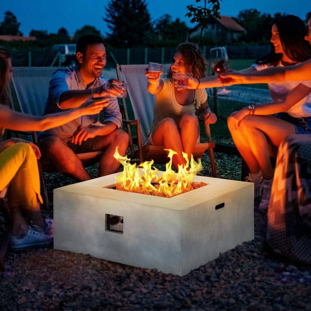 Front. Resenkos - 36" Firepit Table for Outside, 50,000 BTU Large Rectangular Stone Gas Firepit, Fits 20lb Tank, Gray.