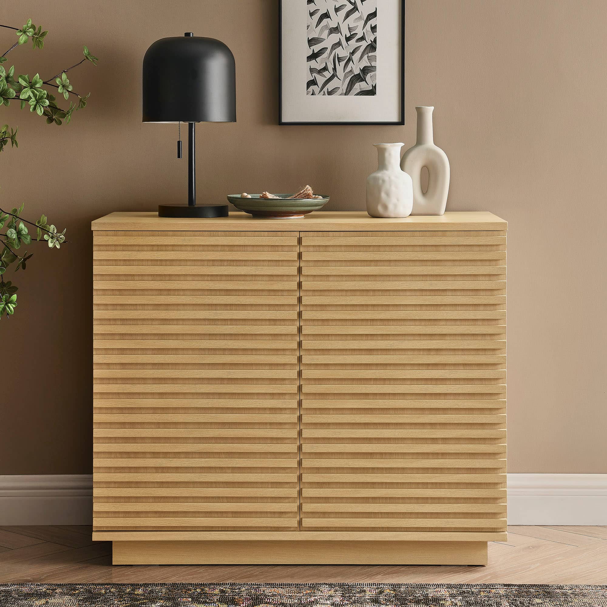 Render 2-Door Fluted Accent Cabinet by Modway - Oak