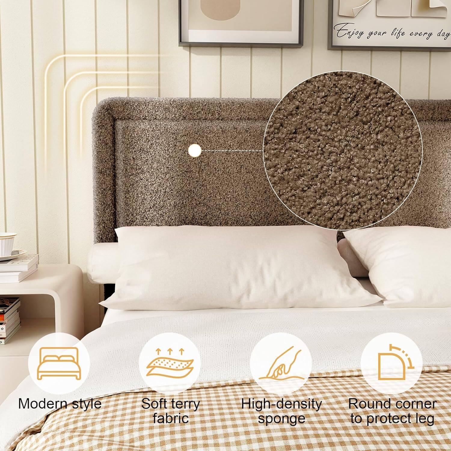 Enjoy your life every day.

- Modern style
- Soft terry fabric
- High-density sponge
- Round corner to protect leg