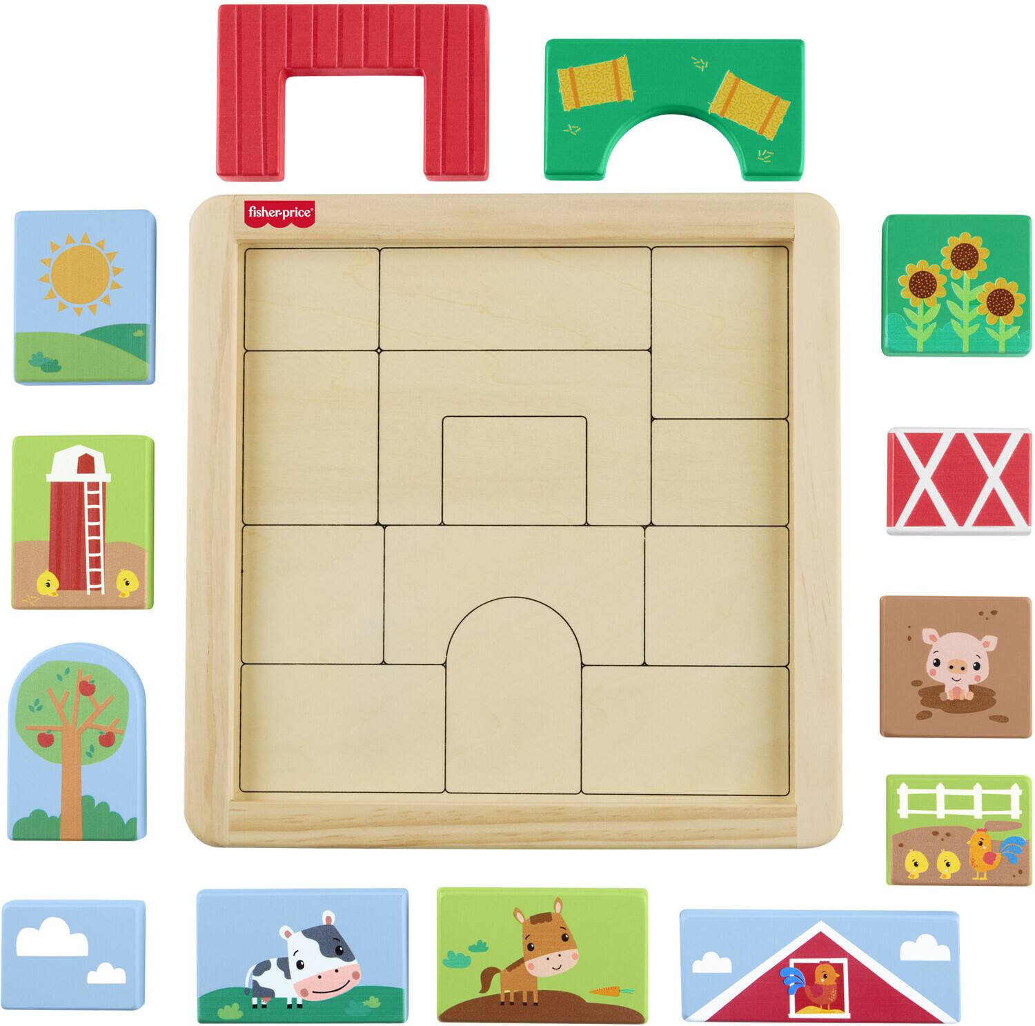 Alt View 4. Fisher Price - Fisher Price - Wooden Farm Blocks Puzzle   - COLLECTIBLES - Multicolor.