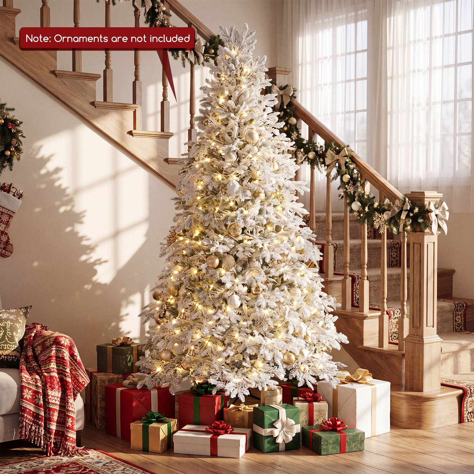 Costway 6 FT Flocked Christmas Tree with 337 Full Branch Tips, PE ...