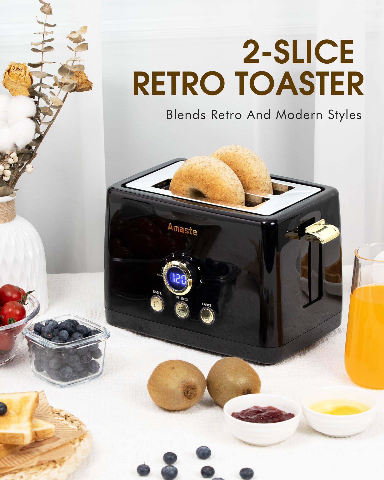 2-Slice Retro Toaster  
Blends Retro And Modern Styles  

Amaste  

BAGEL  
DEFROST  
CANCEL  

0:20
