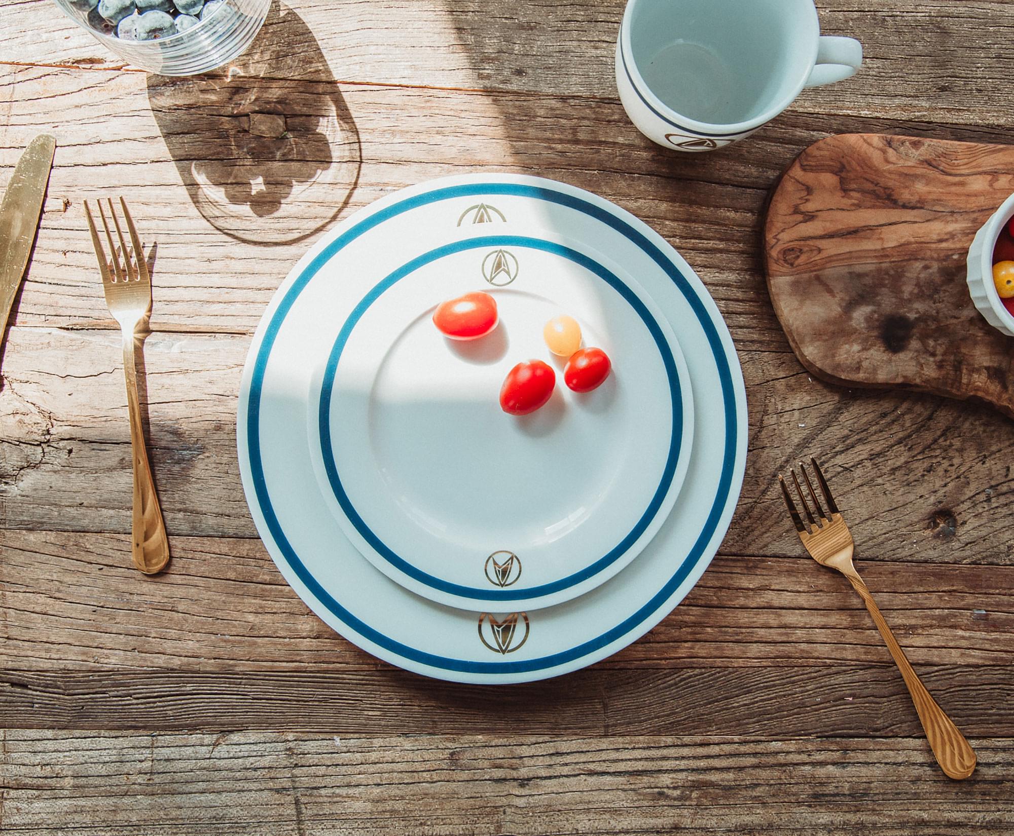 Alt View 4. Ukonic - Star Trek: Picard 25th Century 16-Piece Ceramic Dinnerware Set Replica - White.