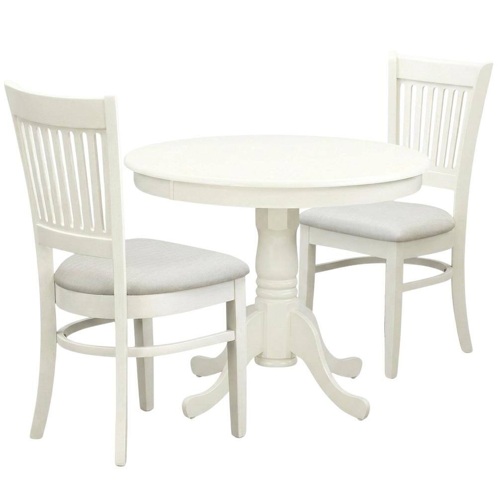 Left. FurniFact - White Solid Wood Dining Table for 2 with Chairs - Linen White.