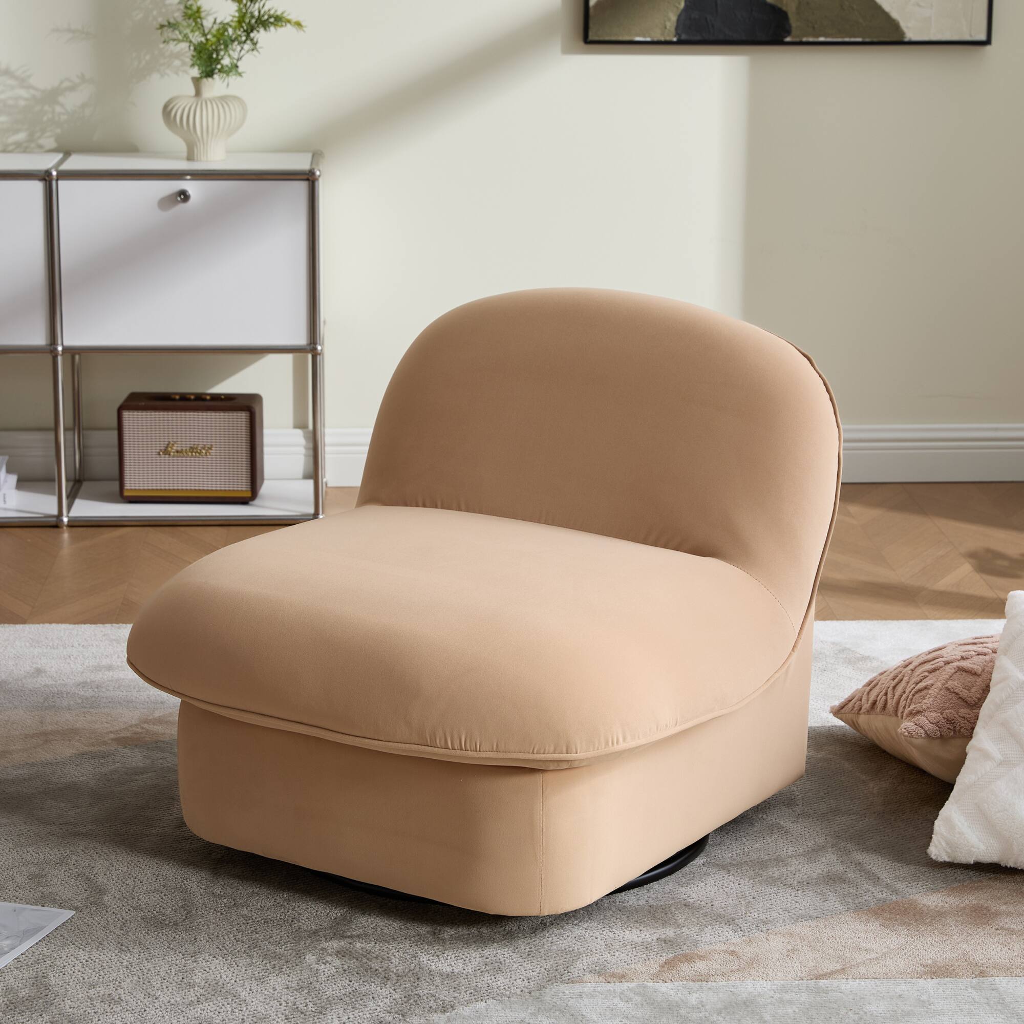Alt View 6. GOODSILO - Pumpkin-Shaped Velvet Swivel Accent Chair with 360-Degree Rotation for Living Room, Bedroom, or Office - Khaki.