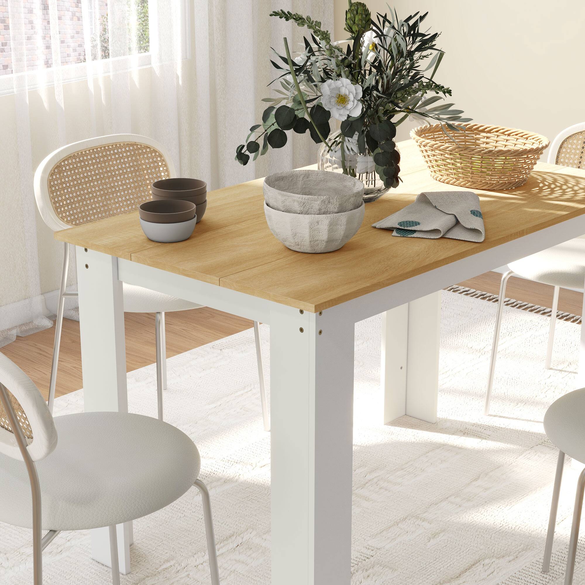 Alt View 7. Homcom - Dining Table for 4-6 People, Modern Rectangular Kitchen Table for Dining Room, Living Room - Oak and White.