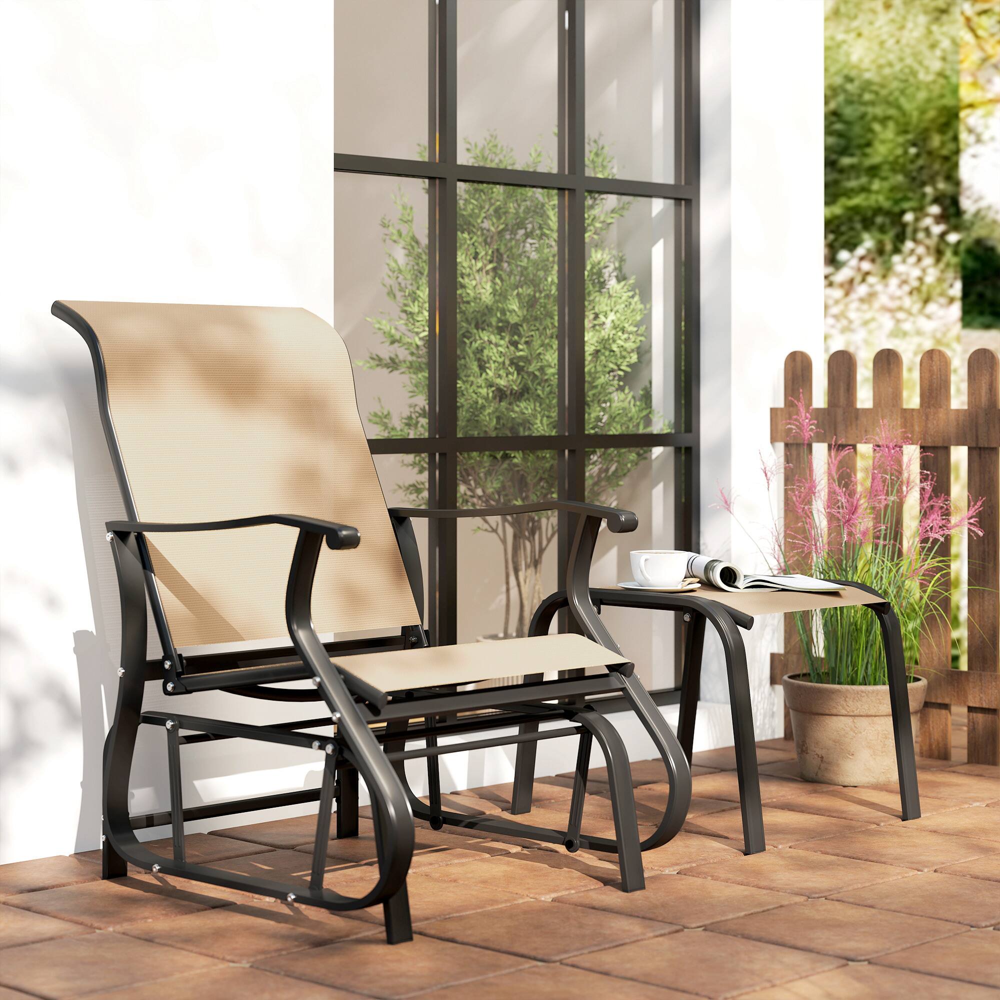 Alt View 8. Outsunny - Glider with Ottoman, Patio Glider Chair Set with High Back, Wide Seat for Porch, Garden - Tan.