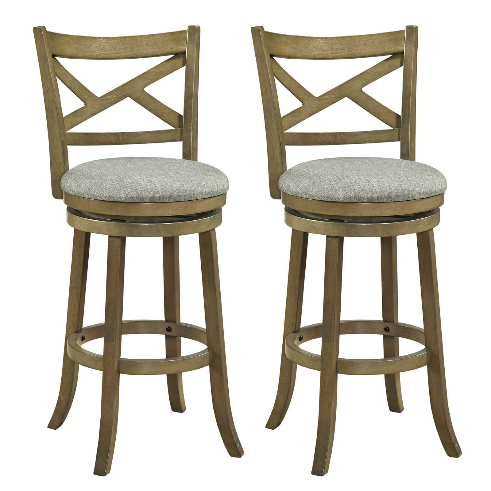 Costway - Swivel Bar Stools Set of 2, 30 Inch Bar Height Chairs with Backrests and Wood Frame - Antique Gray,Light Gray