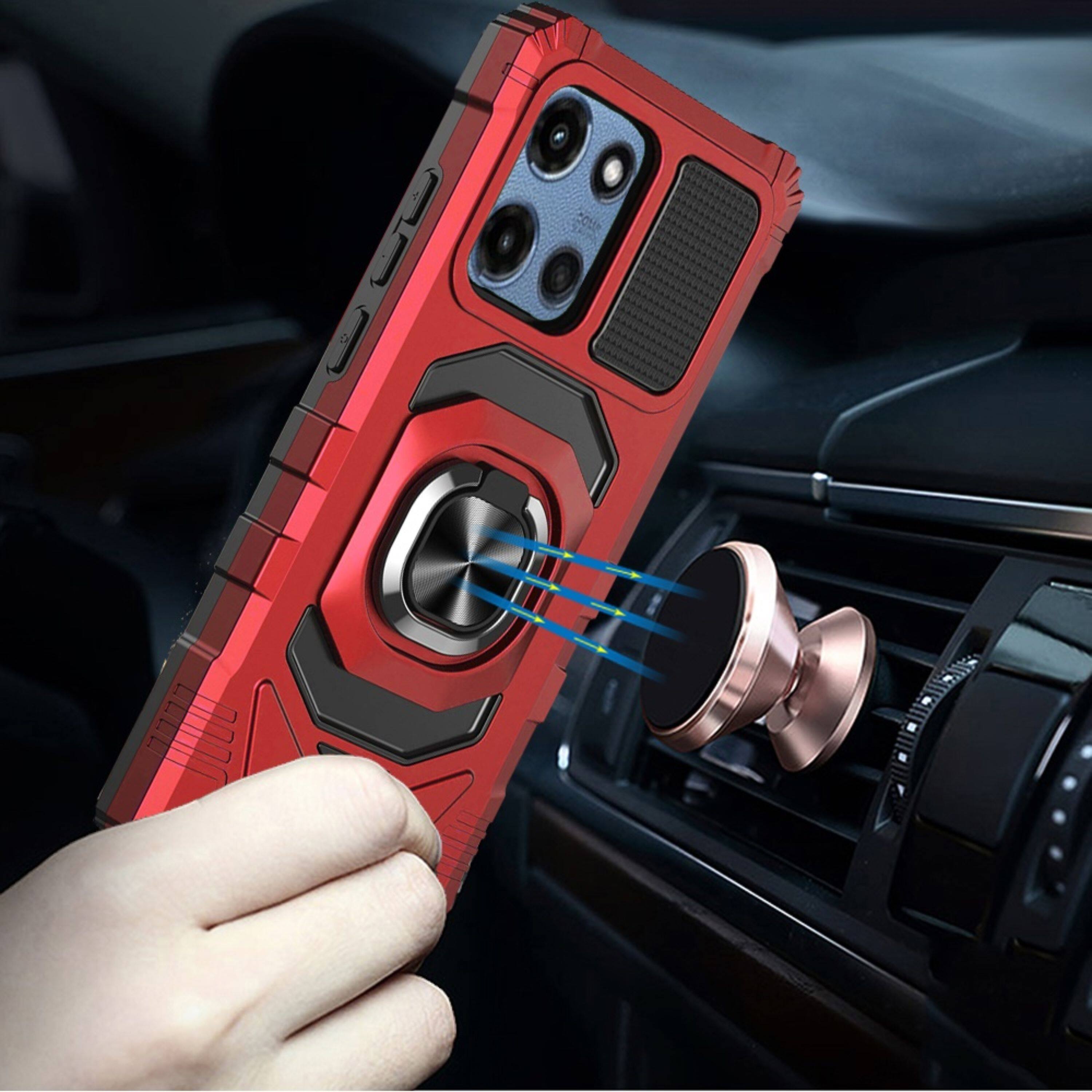 Angle. Kitcheniva - Rugged Shockproof Metal Stand Case With Tempered Glass For Moto G 2025 / 2026 / Play 2026 Red - Red.