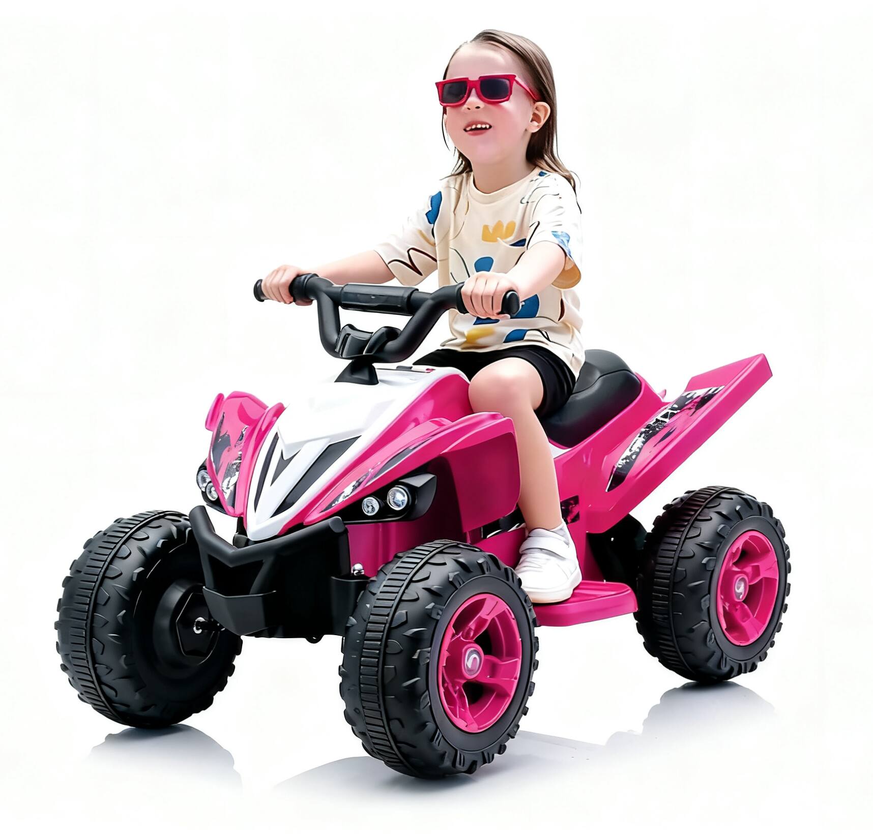 Angle. BreeBe - Kids Electric Car 12V Dual Motor Ride-On Toy for 3-6 Years with Bluetooth, LED Lights, 2 Speeds, Forward/Backward - Pink.